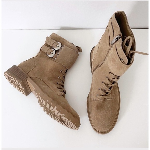Vince Camuto Shoes - Vince Camuto Boots Womens 7.5M Tan Wild Mushroom Leather Fawdry Combat Zip Lug